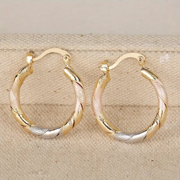 Two Tone Hoop Earrings - Picture 2 of 4